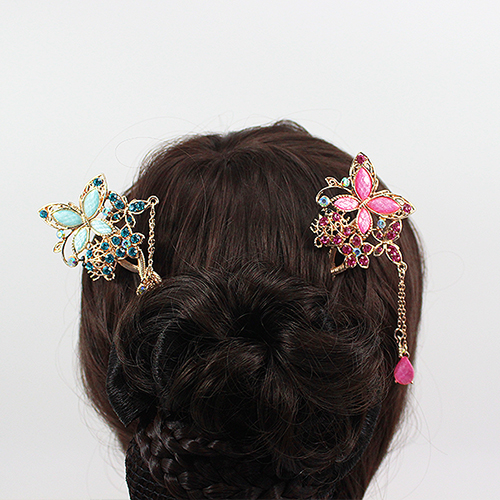 꽃밭나비 비녀 뒤꽂이 예쁜 머리핀 패션 헤어핀